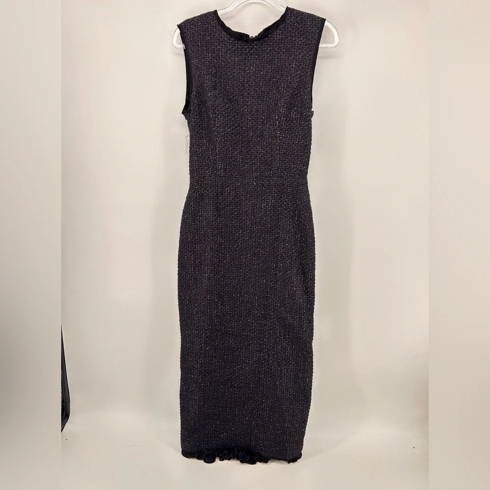 Mantu Italy Midi Dress Size IT 40 US 4 Navy Blue Tweed Metallic Sheath